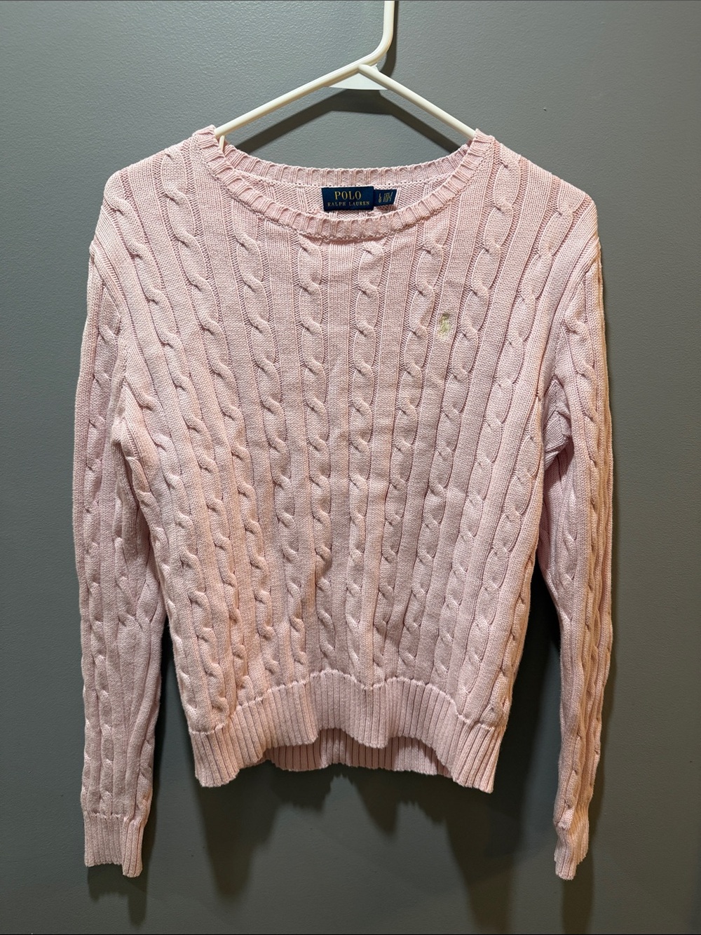 Polo by Ralph Lauren Light Pink Cable Crewneck Sweater